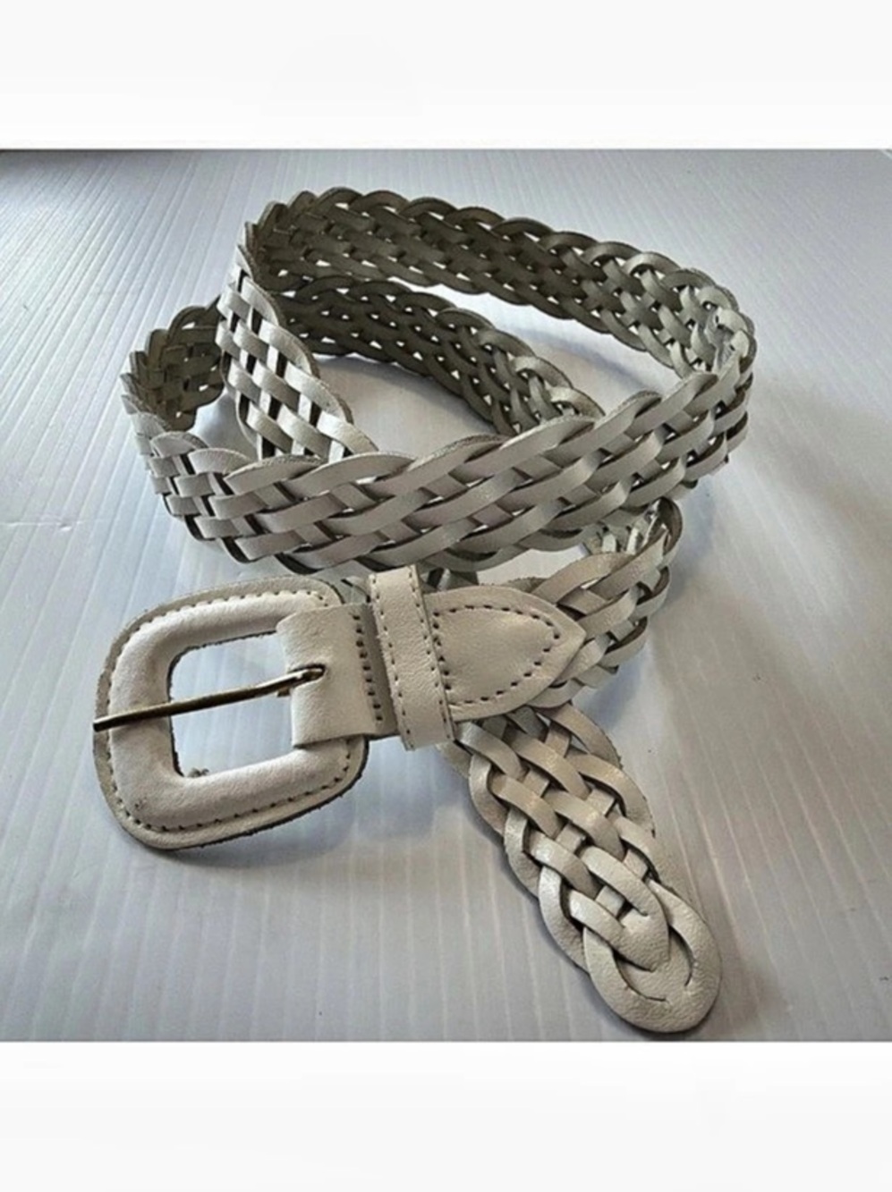 Braided Leather Belt in White XL